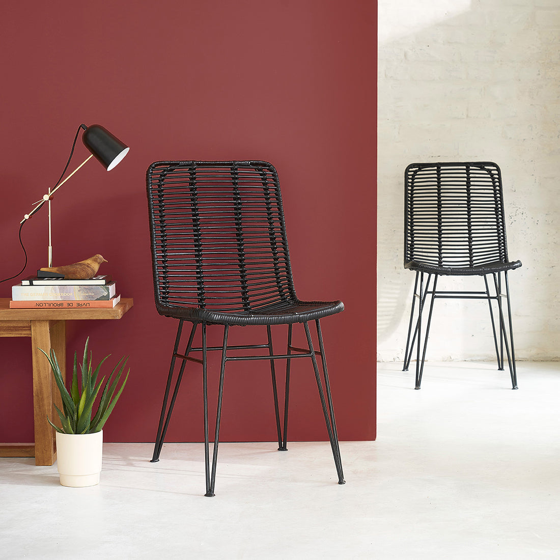 BOHEMA - Lot de 2 chaises en rotin et métal noires