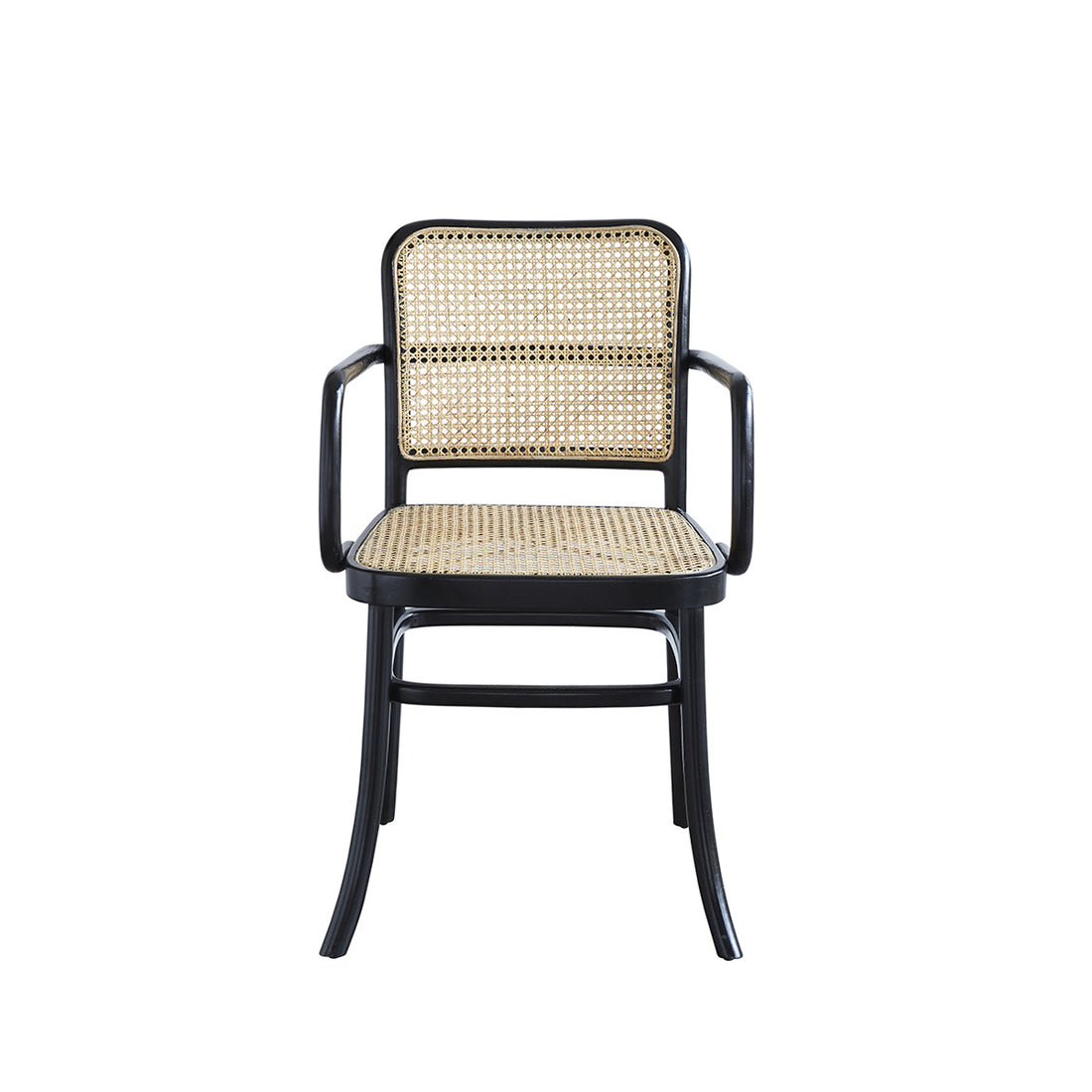 ARON - Chaise avec accoudoirs en acajou massif et cannage