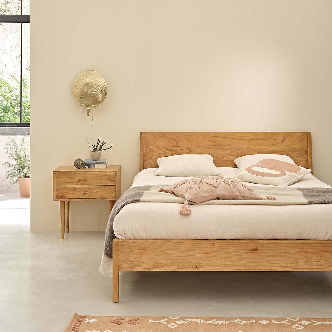 PIA - Lit en mindi massif 160 cm avec sommier