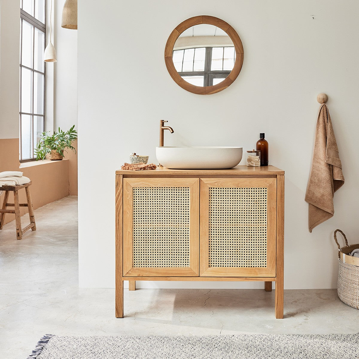 LOTUS - Vasque en béton beige ovale 50 cm