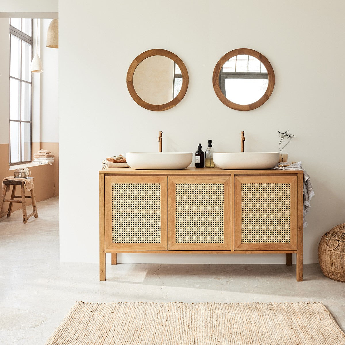 LOTUS - Vasque en béton beige ovale 50 cm