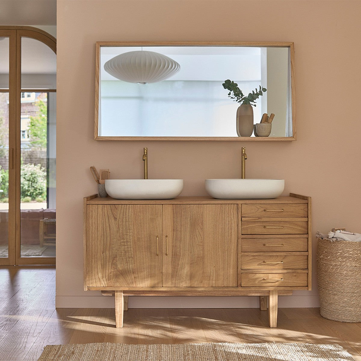 FIFTIES - Miroir en mindi massif 135x67 cm