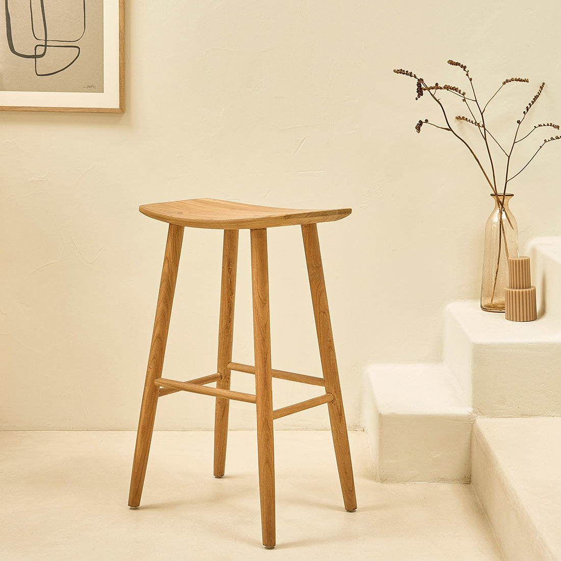 AMBRE - Tabouret de bar en teck massif 75 cm