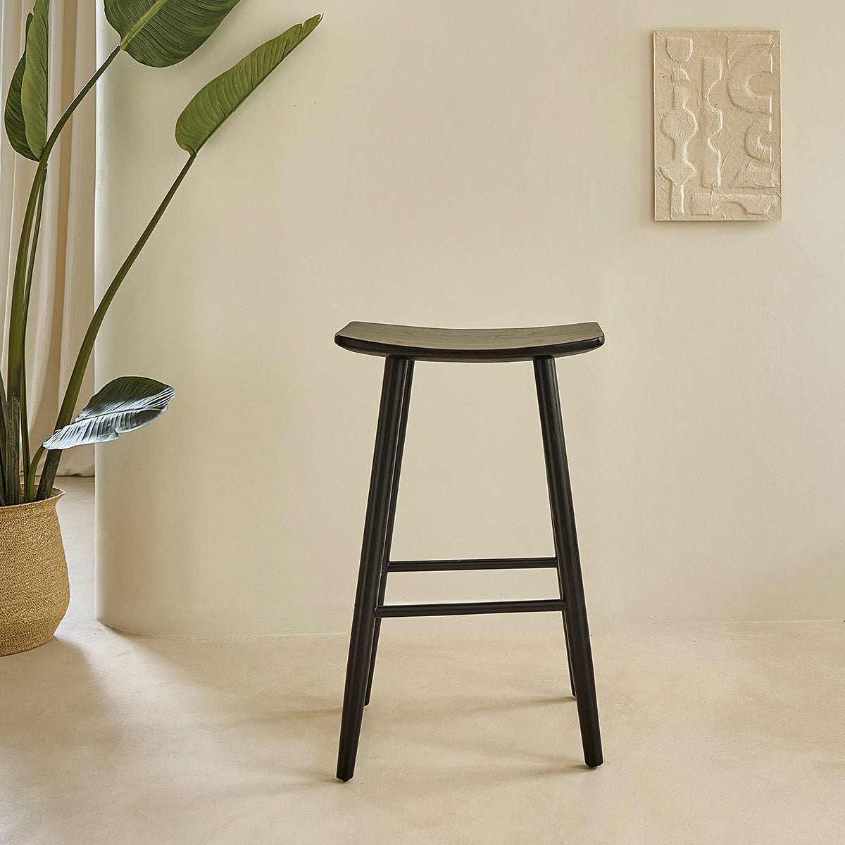 AMBRE - Tabouret de bar en teck massif noir 75 cm