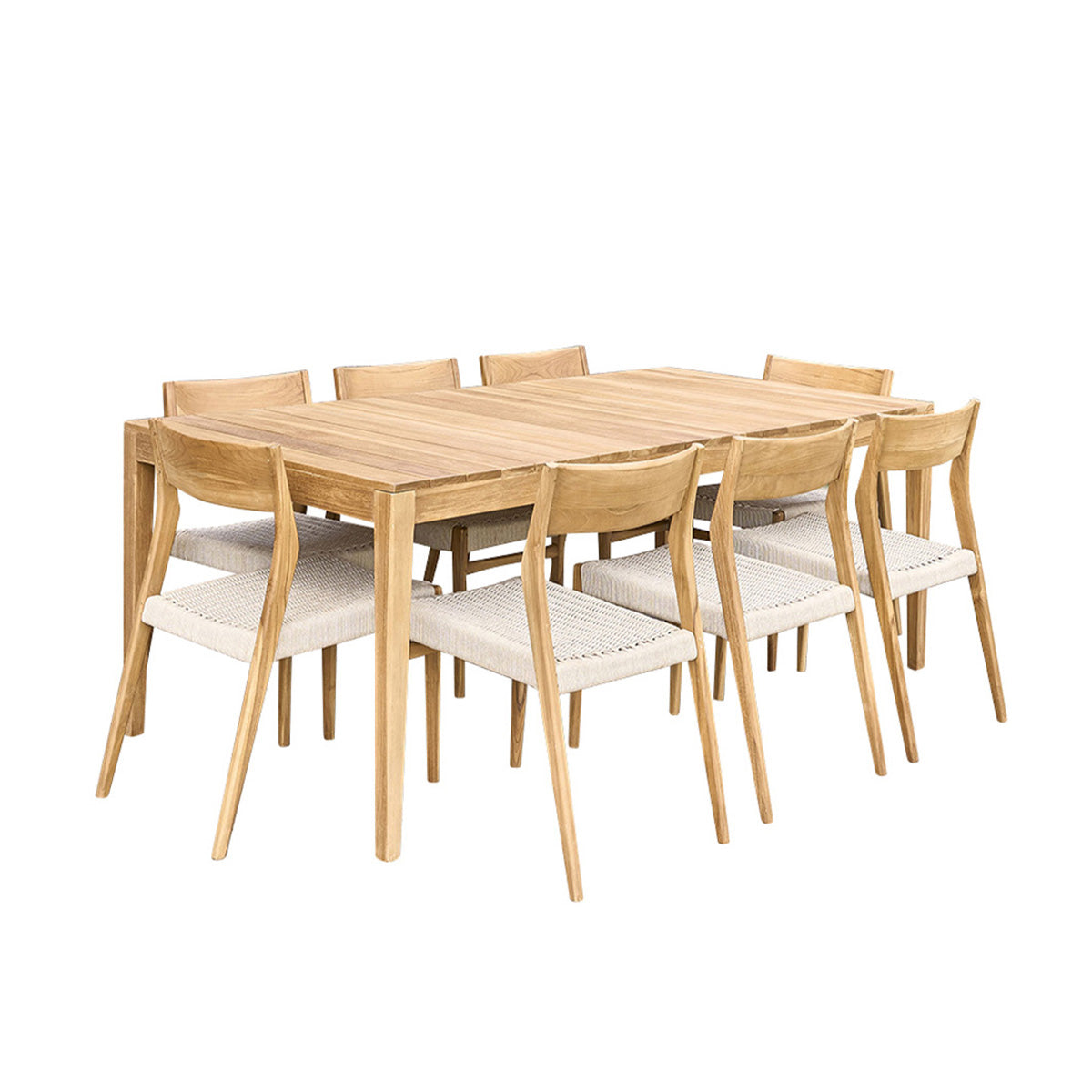 LIVIE - Salon de jardin en teck massif et cordage beige 8 pers.