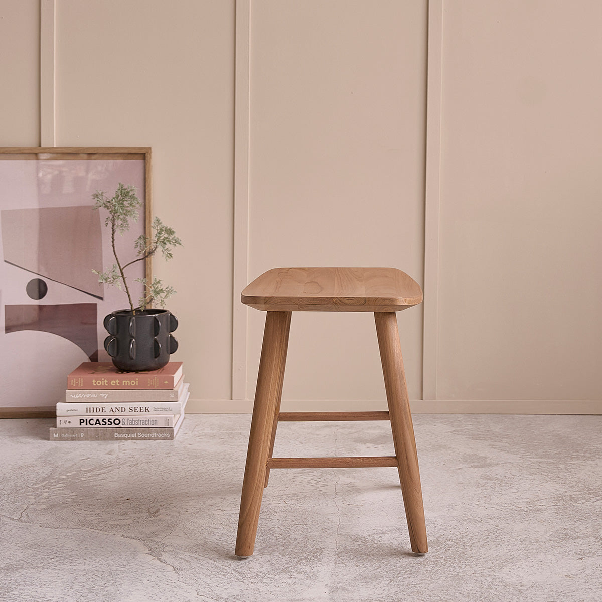 AMBRE - Tabouret de bar en teck massif 45 cm