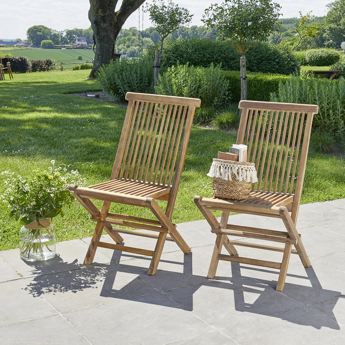 BALI - Chaise de jardin en teck huilé massif pliante (lot de 2)