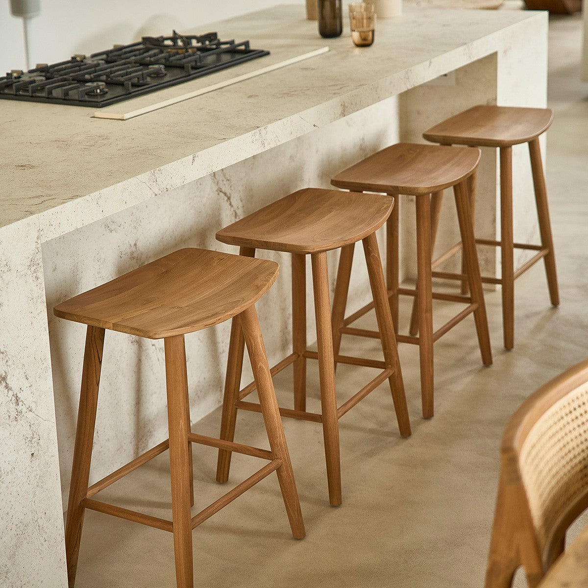 AMBRE - Tabouret de bar en teck massif 75 cm