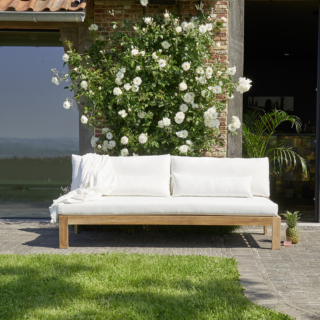 PALMA - Canapé de jardin en teck massif blanc 3 places