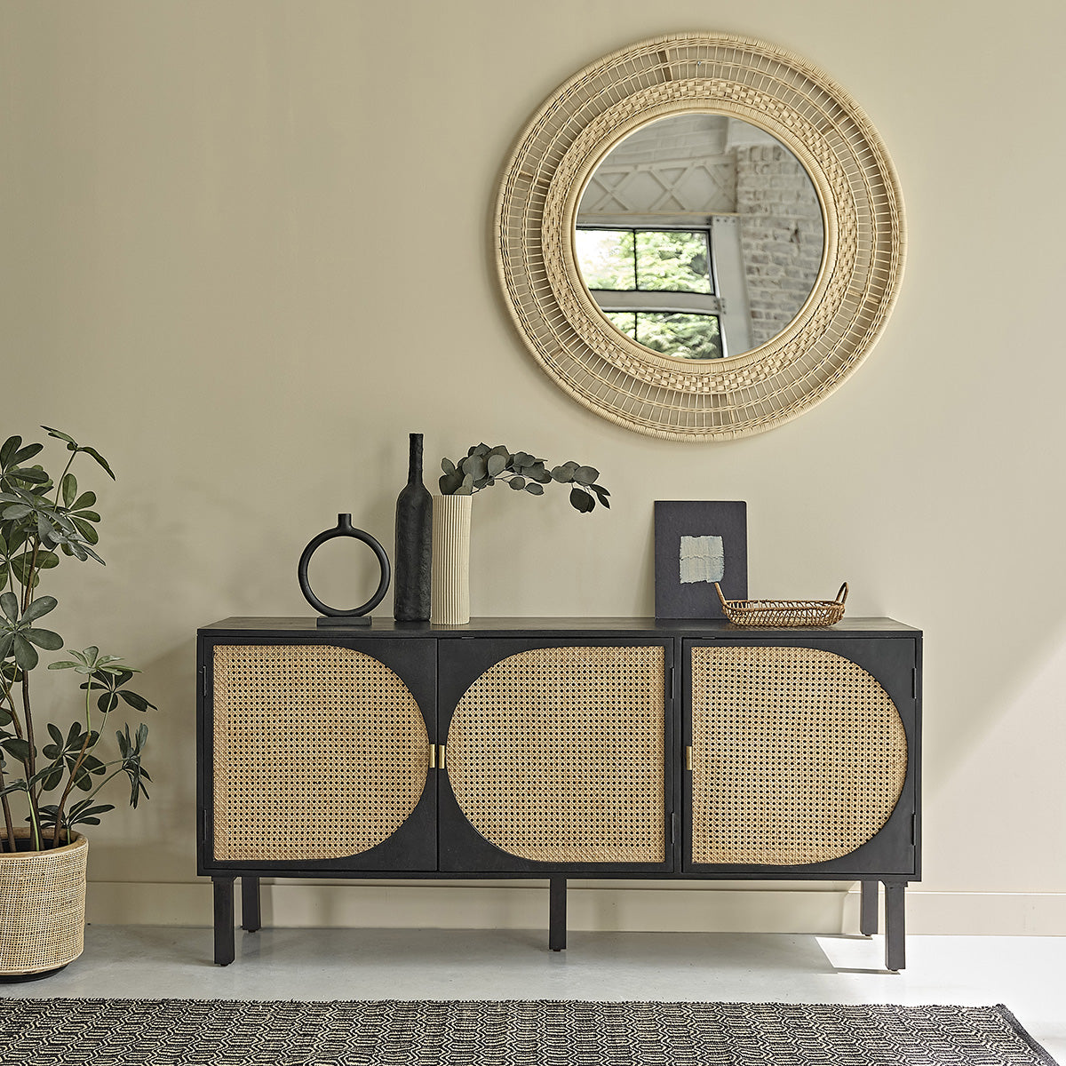 ZULMA - Buffet en manguier massif et cannage 160 cm