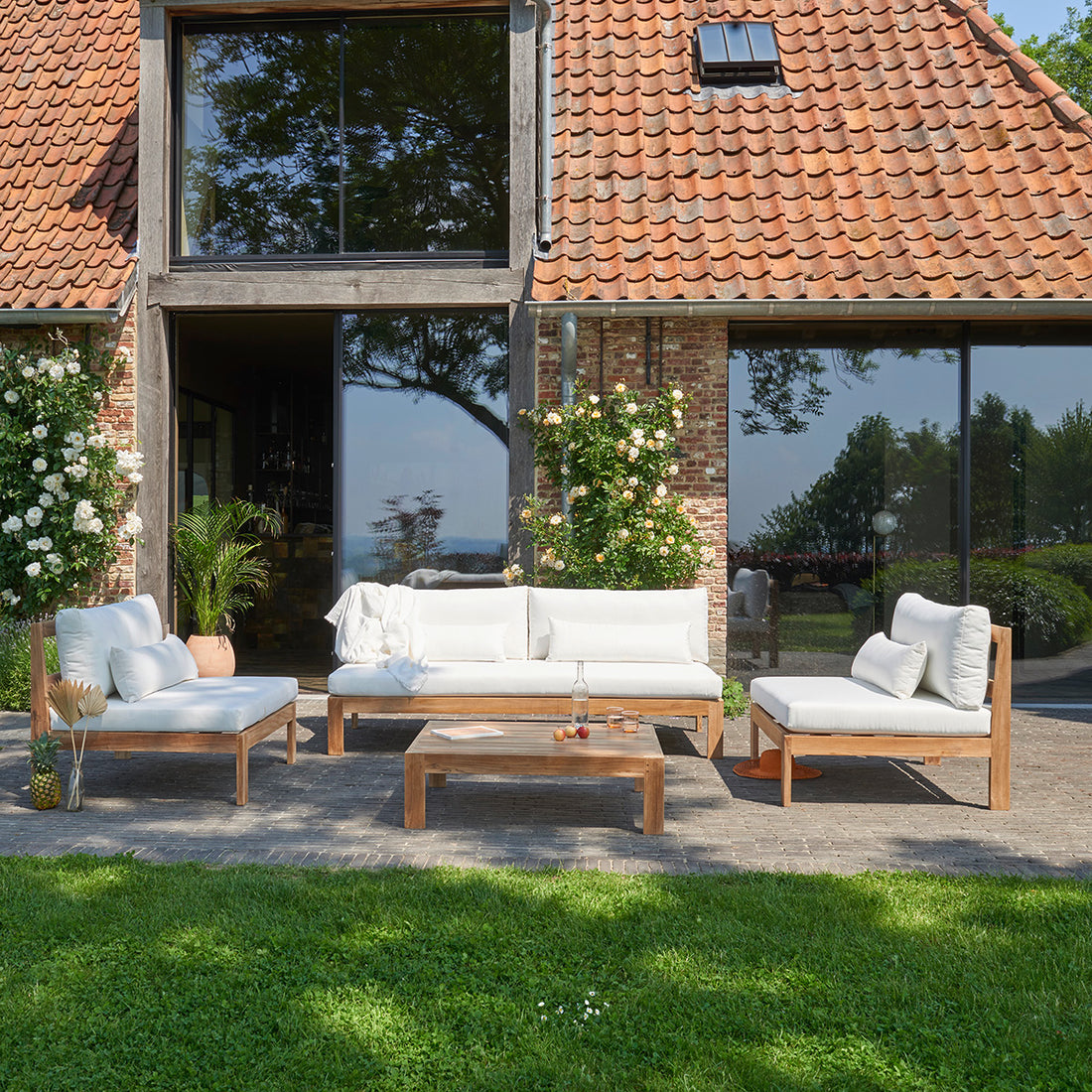PALMA - Salon de jardin bas en teck massif blanc