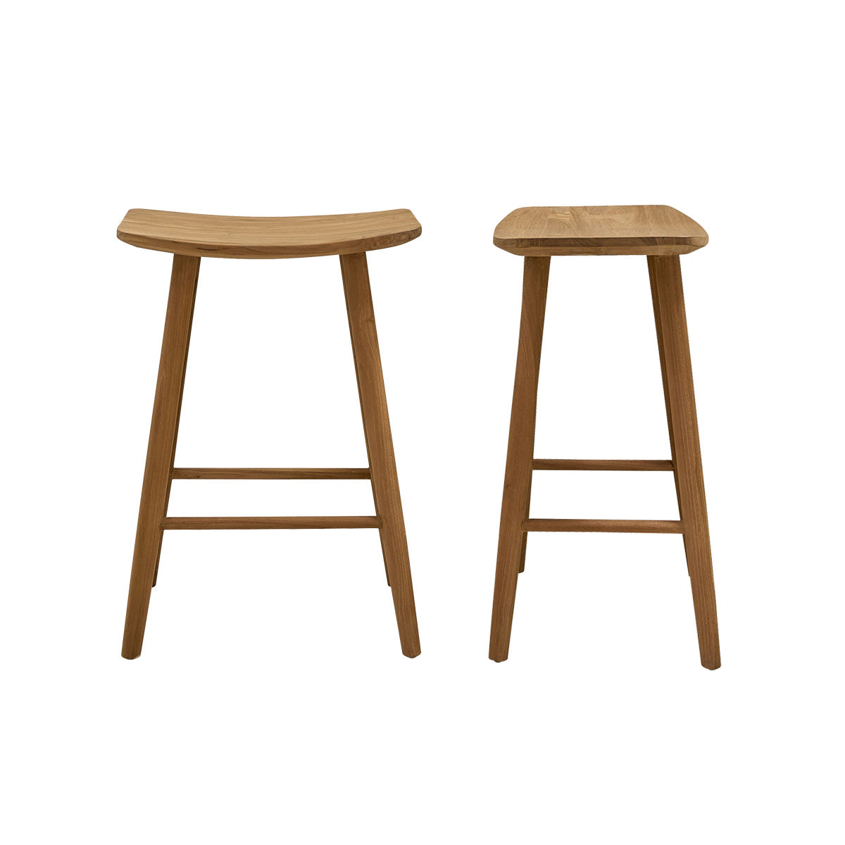 AMBRE - Lot de 2 tabourets de bar en teck massif 65 cm