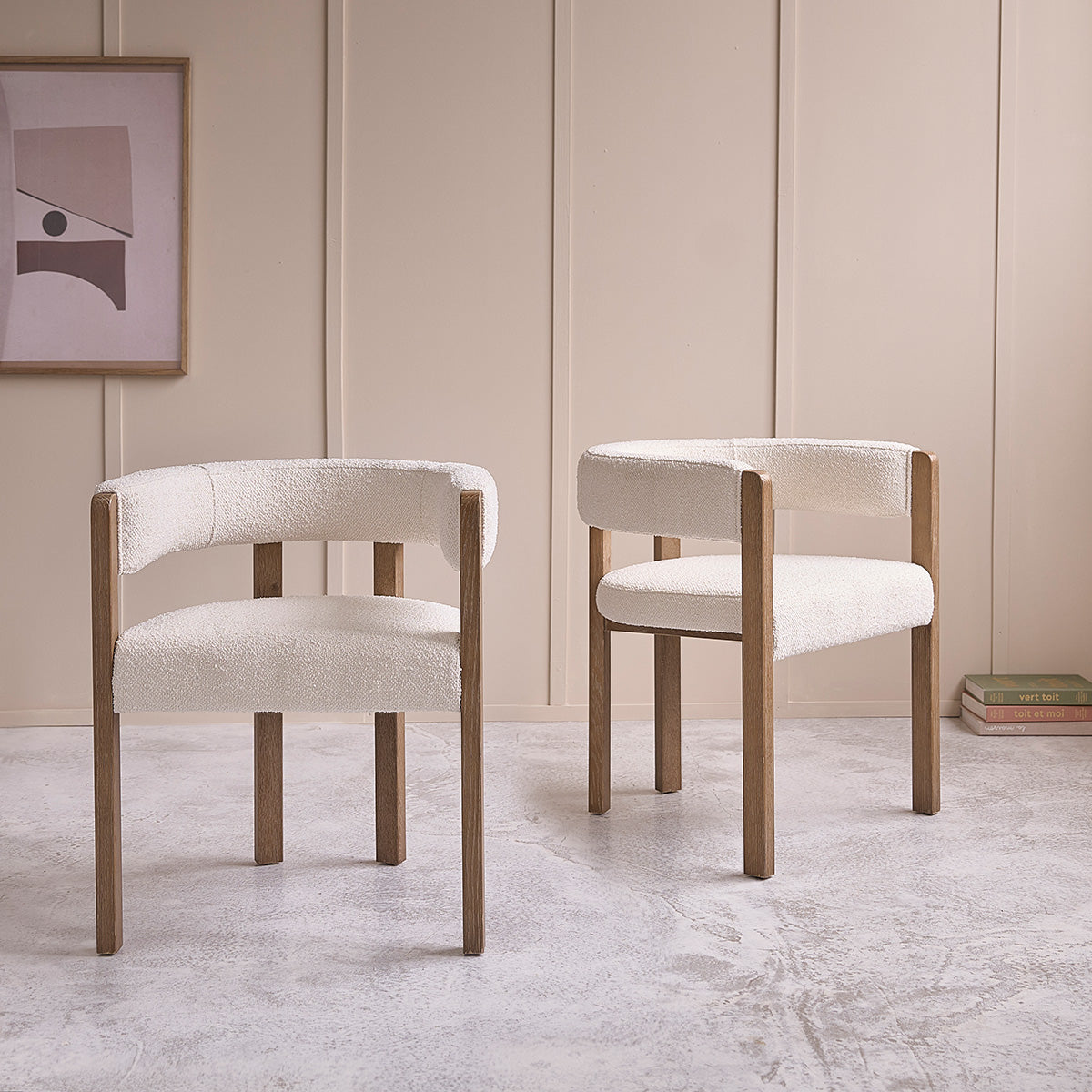 CLÉA - Lot de 2 chaises en chêne et tissu bouclette