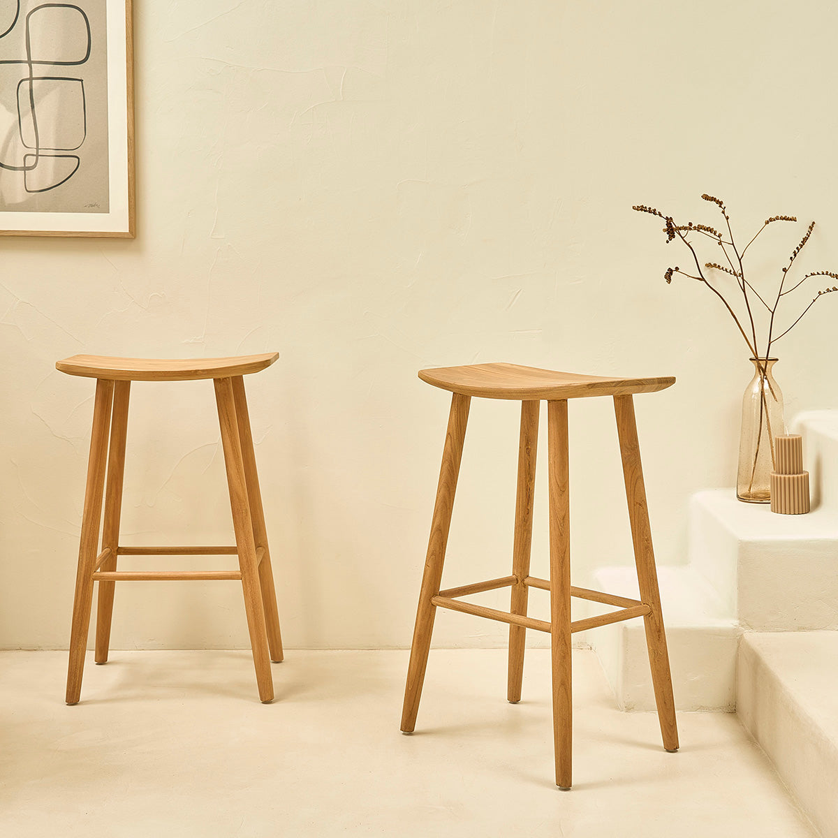 AMBRE - Tabouret de bar en teck massif 75 cm