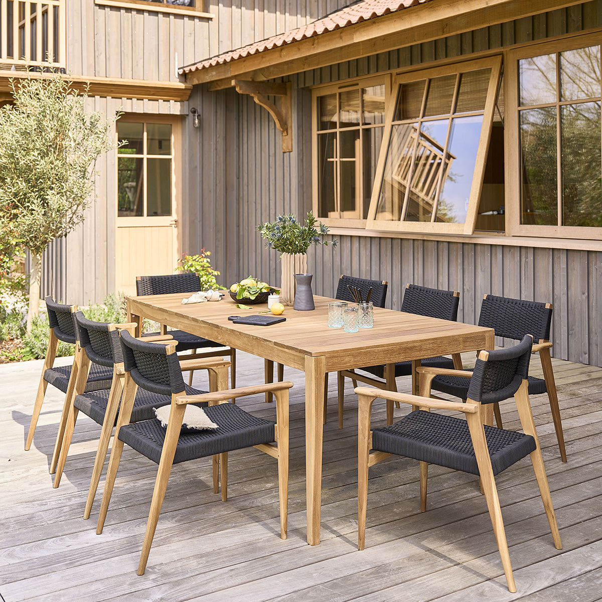 ESTHER - Fauteuil de jardin en teck massif et cordage noir