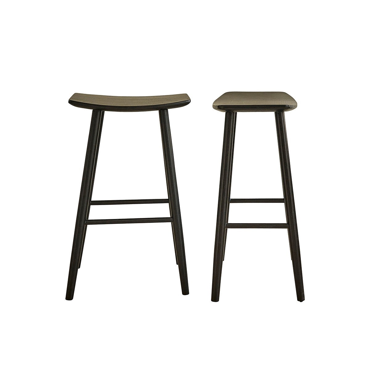 AMBRE - Lot de 2 tabourets de bar en teck massif noir 75 cm