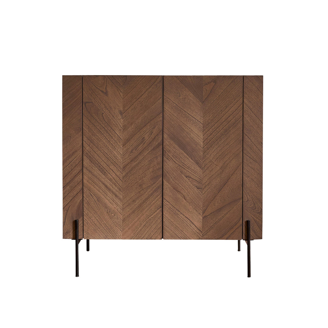 CALIX - Meuble bar en mindi massif et métal finition noyer 100 cm