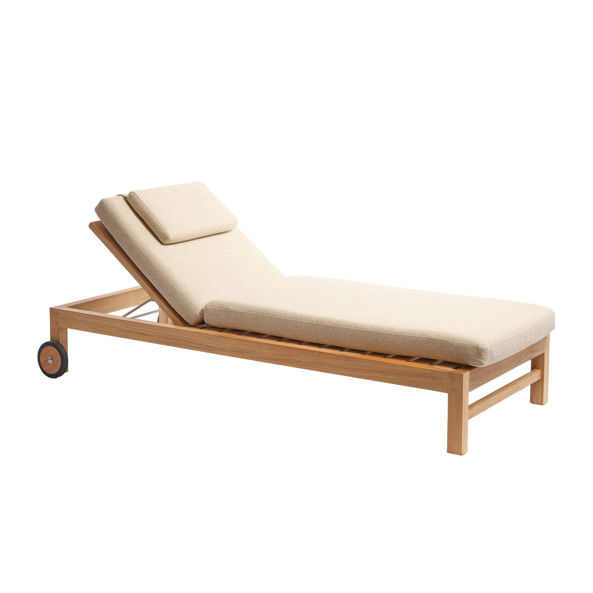 PALOMBAGGIA - Bain de soleil inclinable en teck massif avec coussins beige chiné