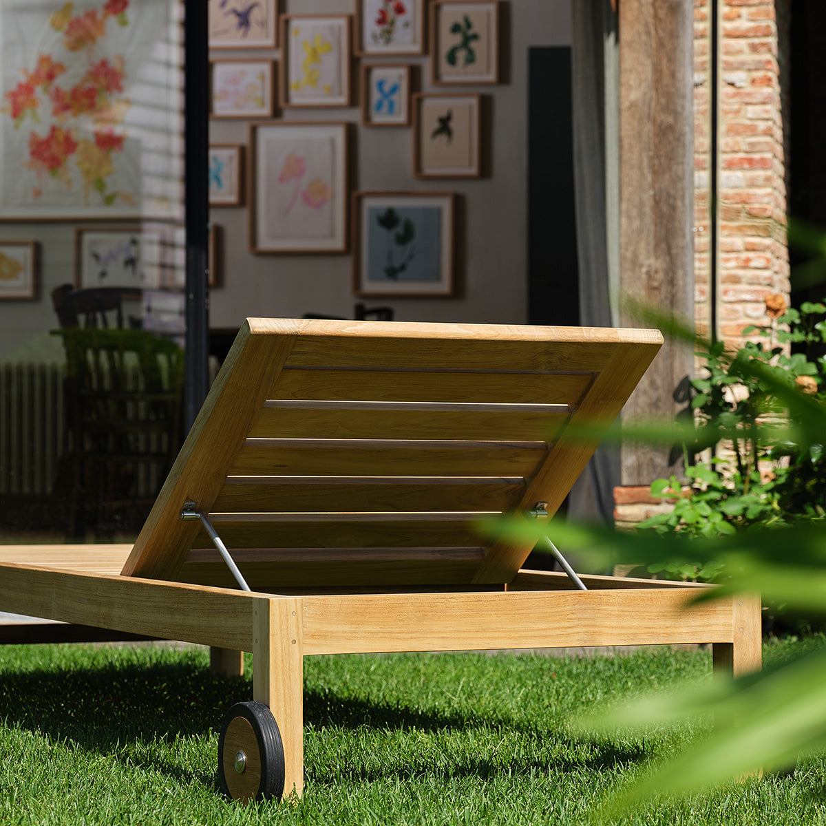 PALOMBAGGIA - Bain de soleil inclinable en teck massif avec coussins beige chiné