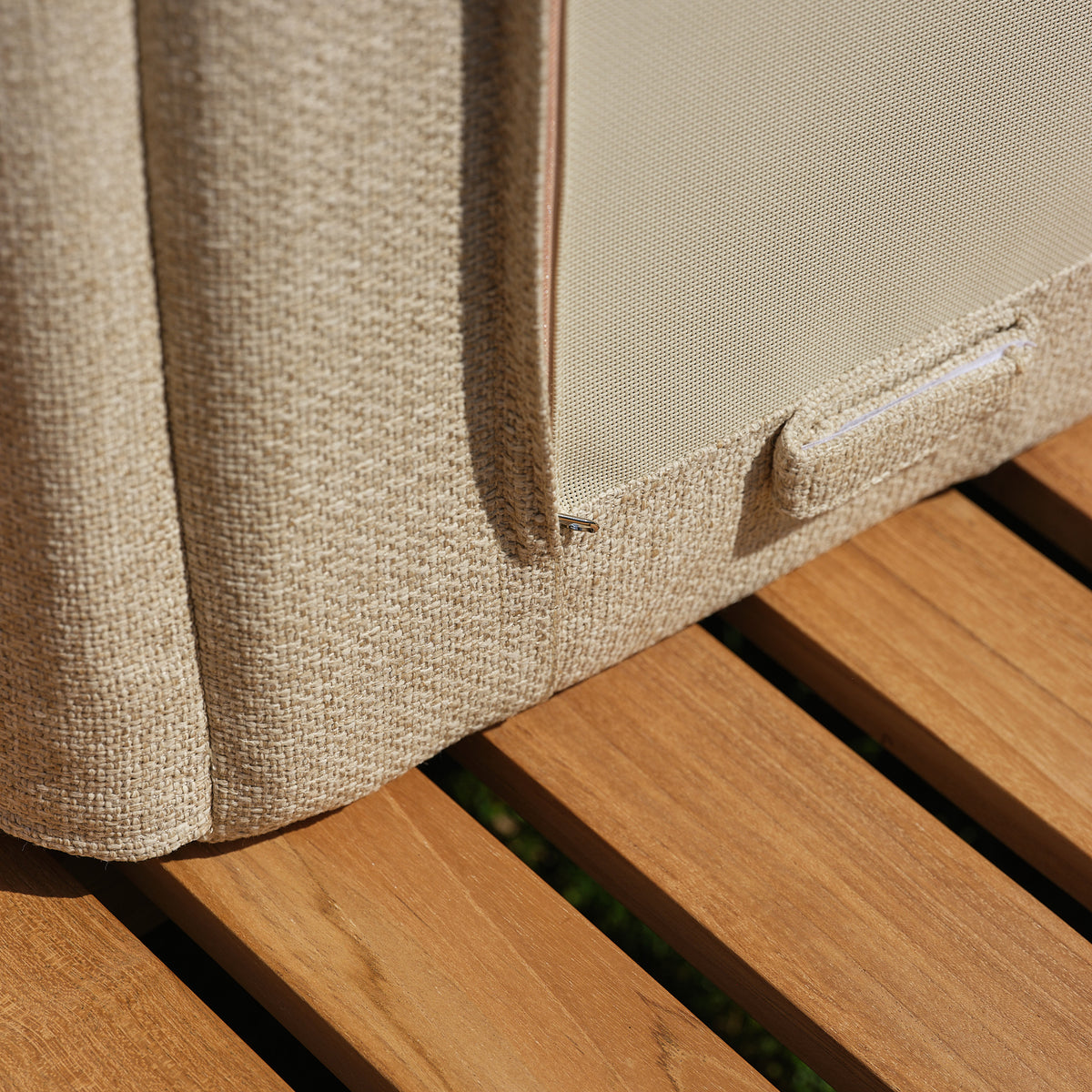PALOMBAGGIA - Bain de soleil inclinable en teck massif avec coussins beige chiné