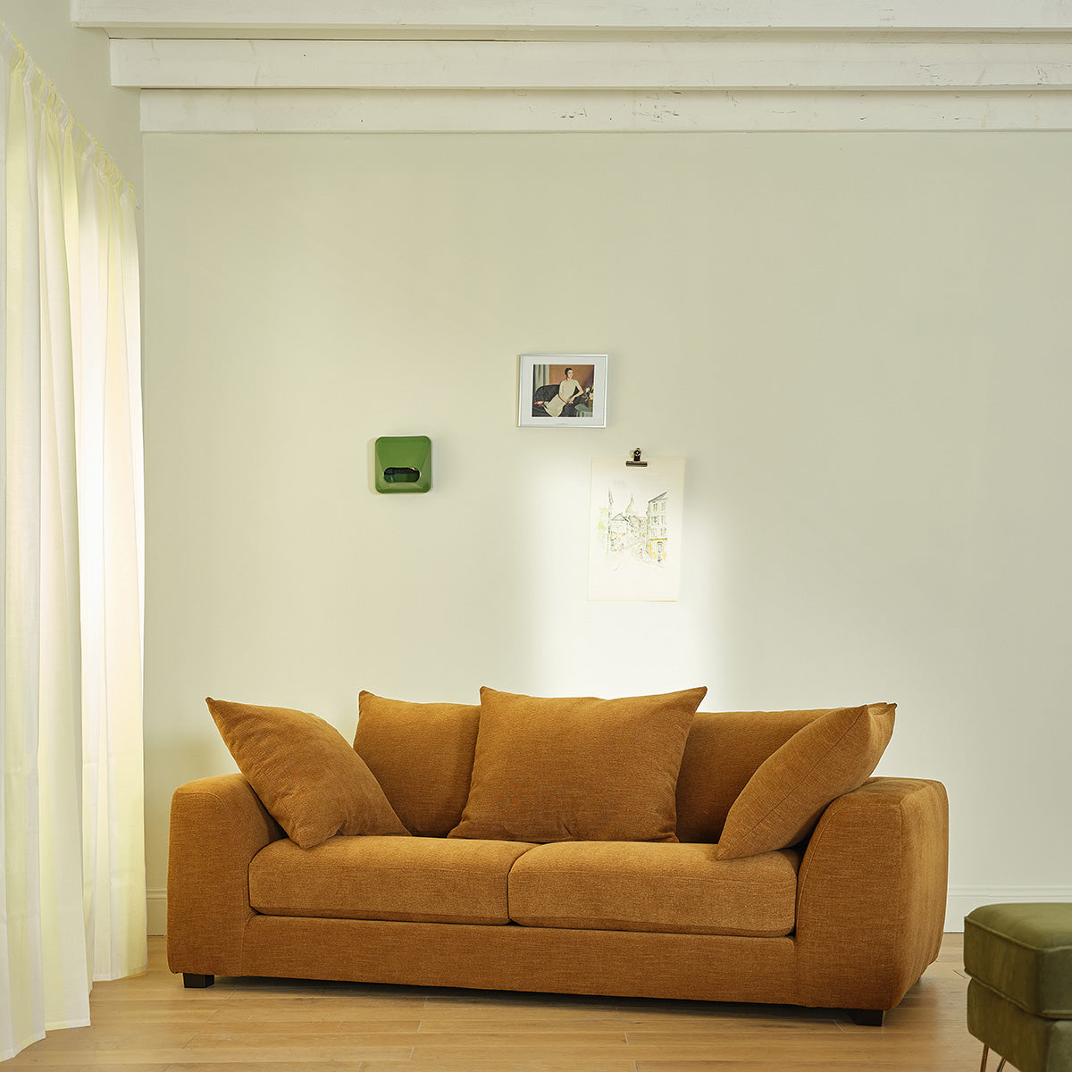 EDMOND - Canapé droit 3 places en tissu effet lin bronze