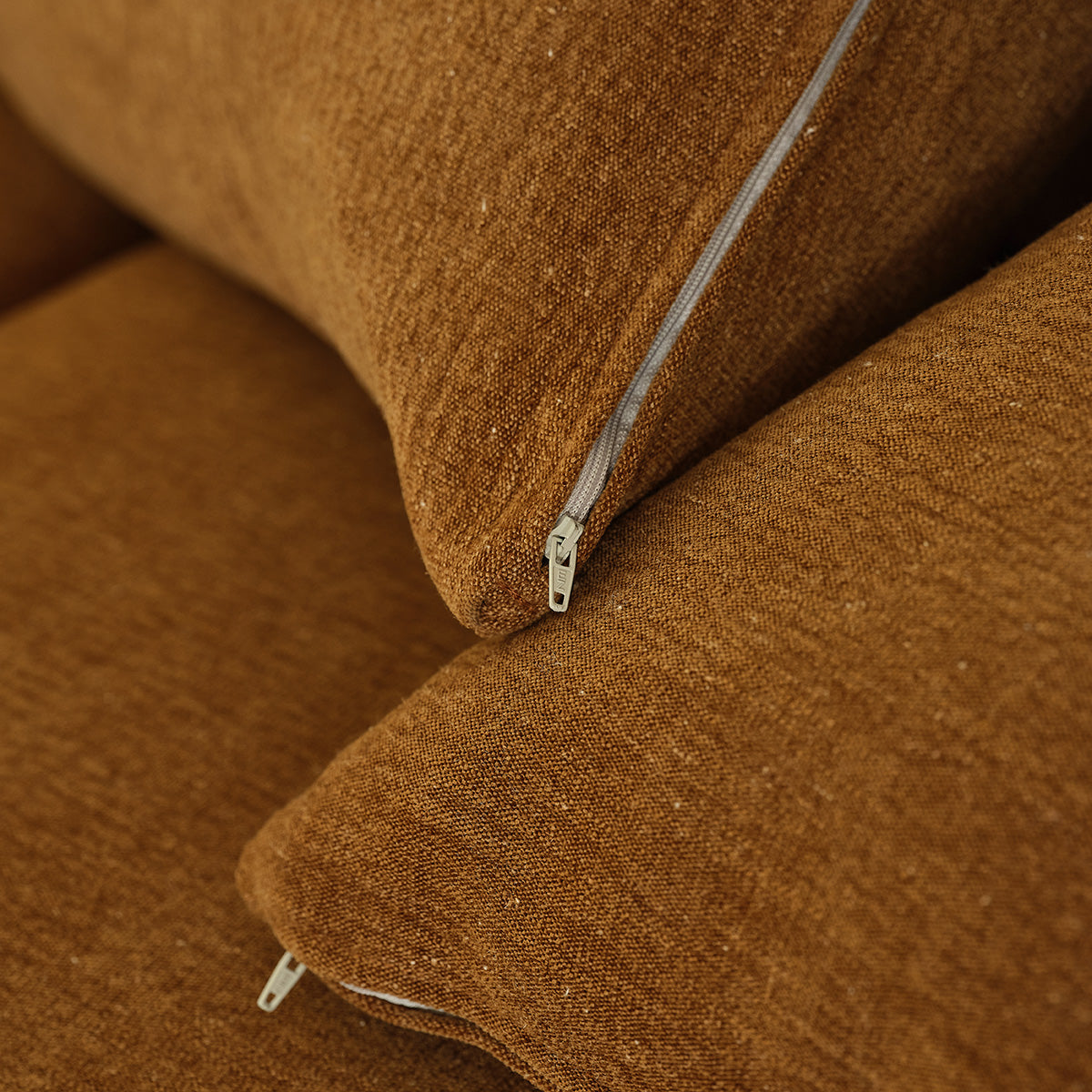 EDMOND - Canapé droit 3 places en tissu effet lin bronze