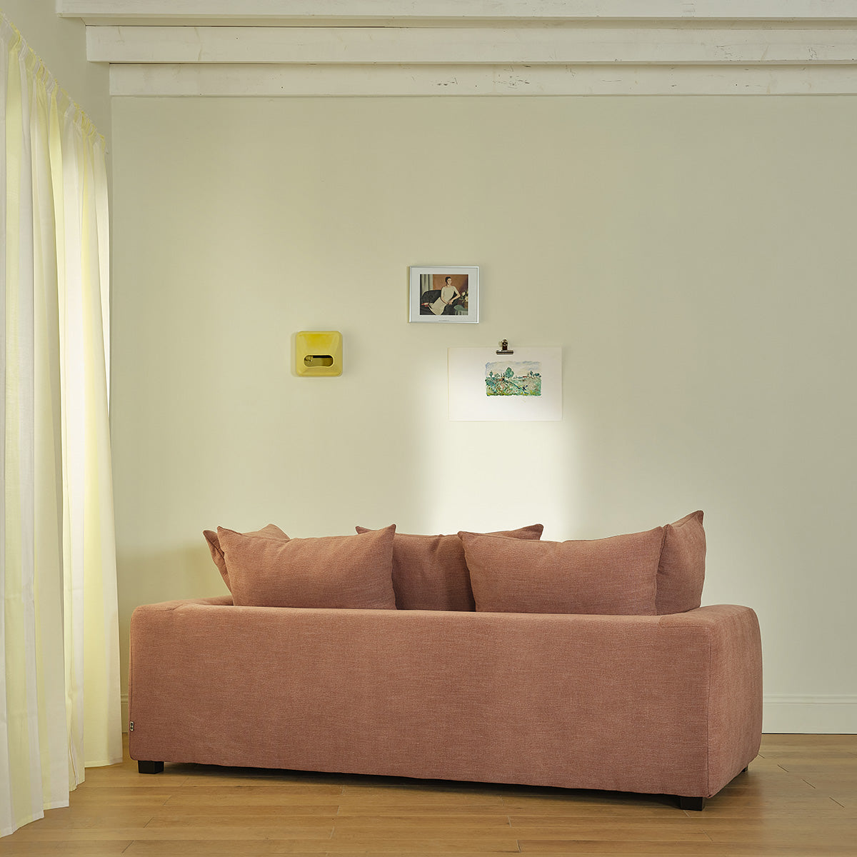 EDMOND - Canapé droit 3 places en tissu effet lin terracotta