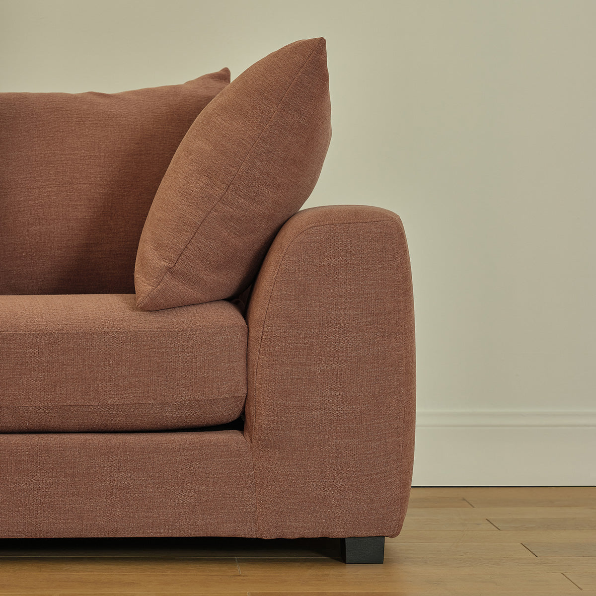 EDMOND - Canapé droit 3 places en tissu effet lin terracotta