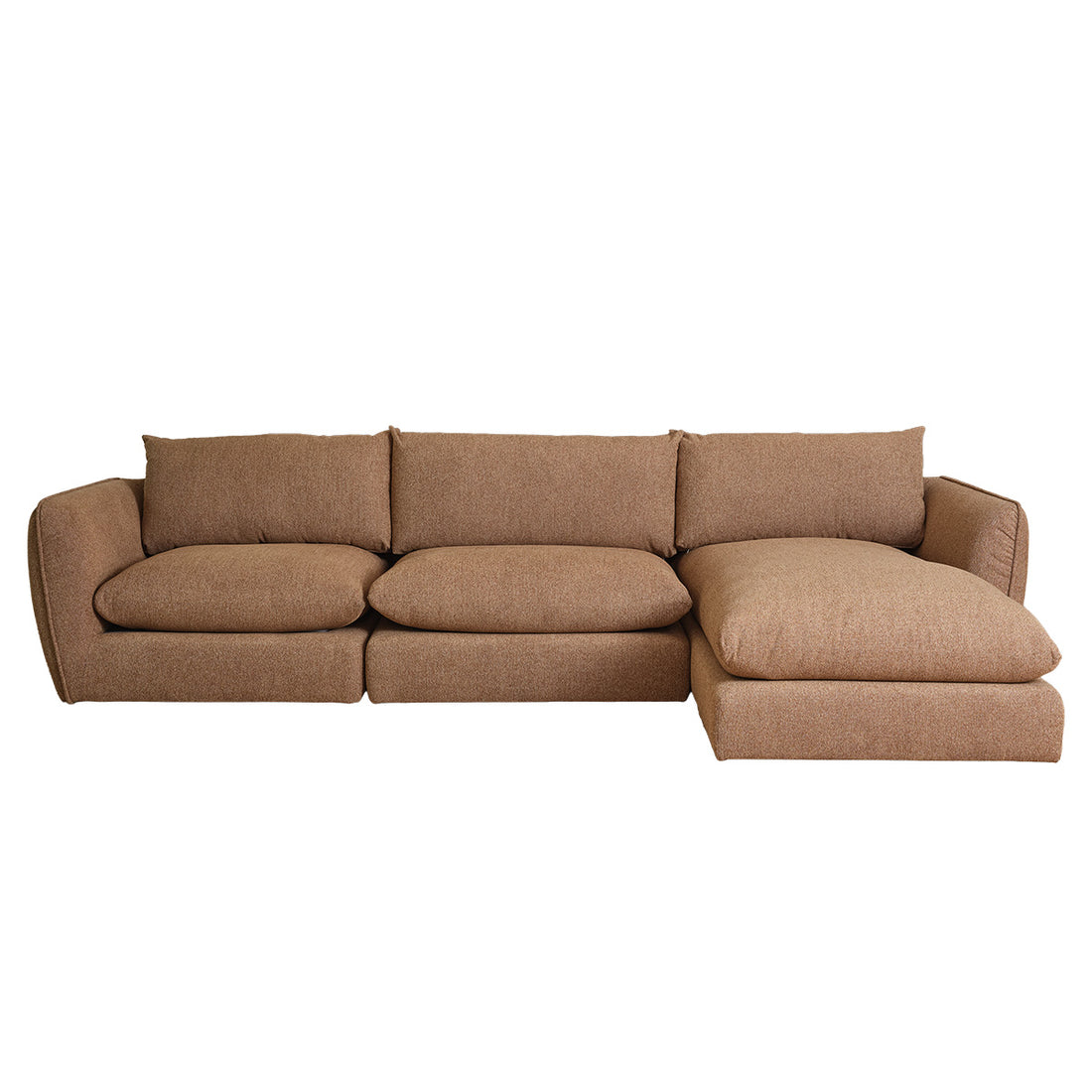 LEOPOLD - Canapé d'angle modulable 3 places en tissu texturé marron clair chiné - méridienne droite