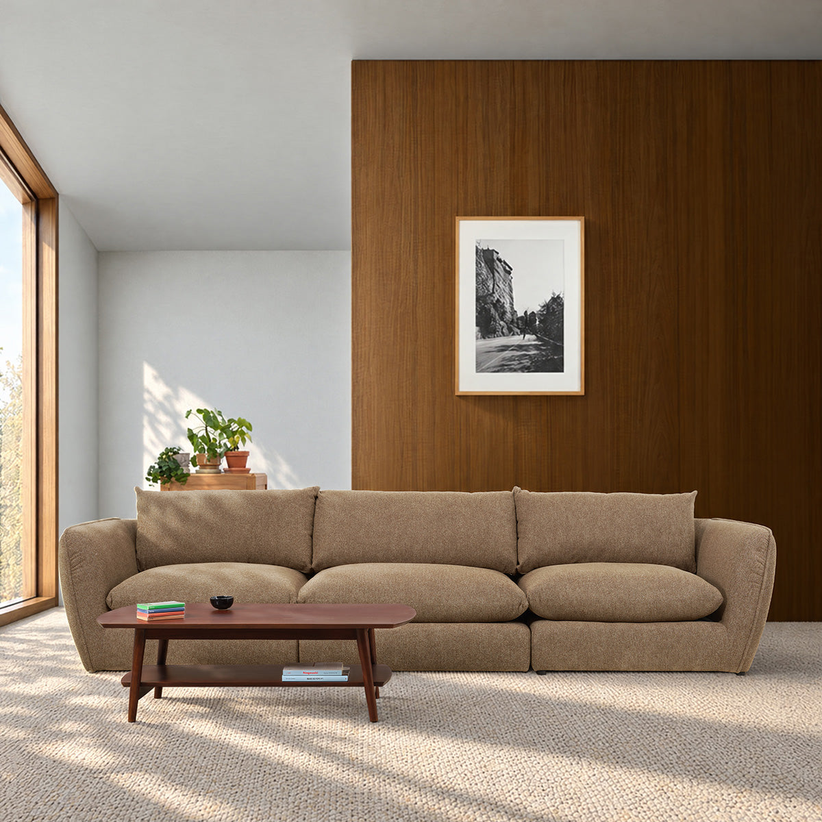 LEOPOLD - Canapé modulable 3 places en tissu texturé marron clair