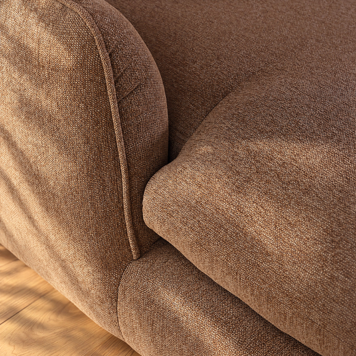 LEOPOLD - Canapé d'angle modulable 3 places en tissu texturé marron clair chiné - méridienne gauche