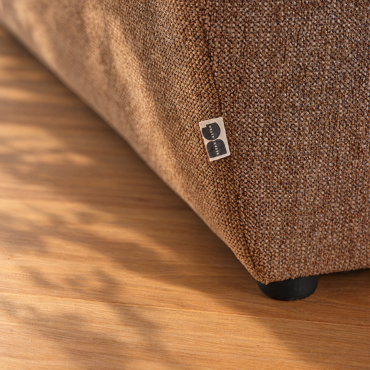 LEOPOLD - Canapé d'angle modulable 3 places en tissu texturé marron clair chiné - méridienne gauche