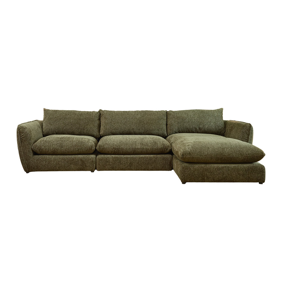 LEOPOLD - Canapé modulable 3 places tissu chenille chiné vert - méridienne droite