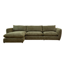 Canapé modulable 3 places tissu chenille chiné vert - méridienne gauche