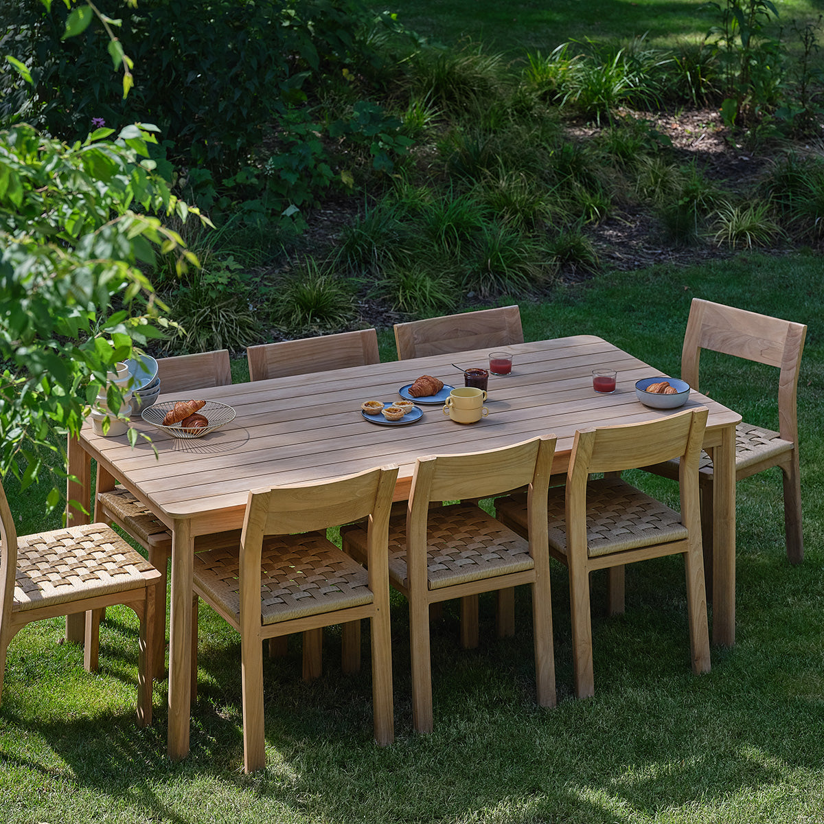 PIANA - Chaise de jardin en teck massif et rotin