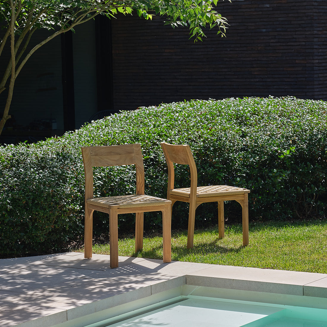 PIANA - Chaise de jardin en teck massif et rotin (lot de 2)