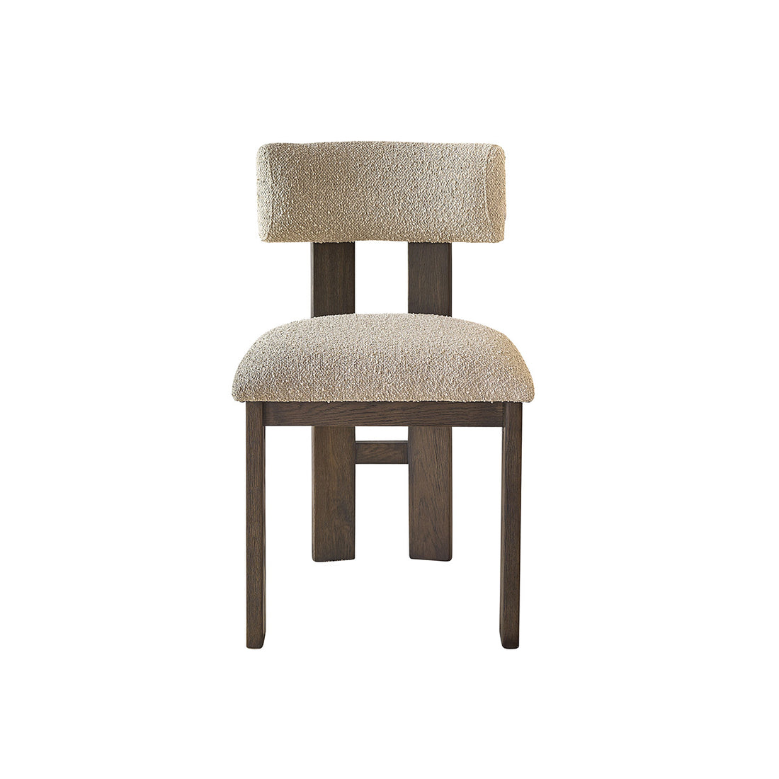NOÉ - Chaise en chêne massif finition noyer et tissu bouclette beige
