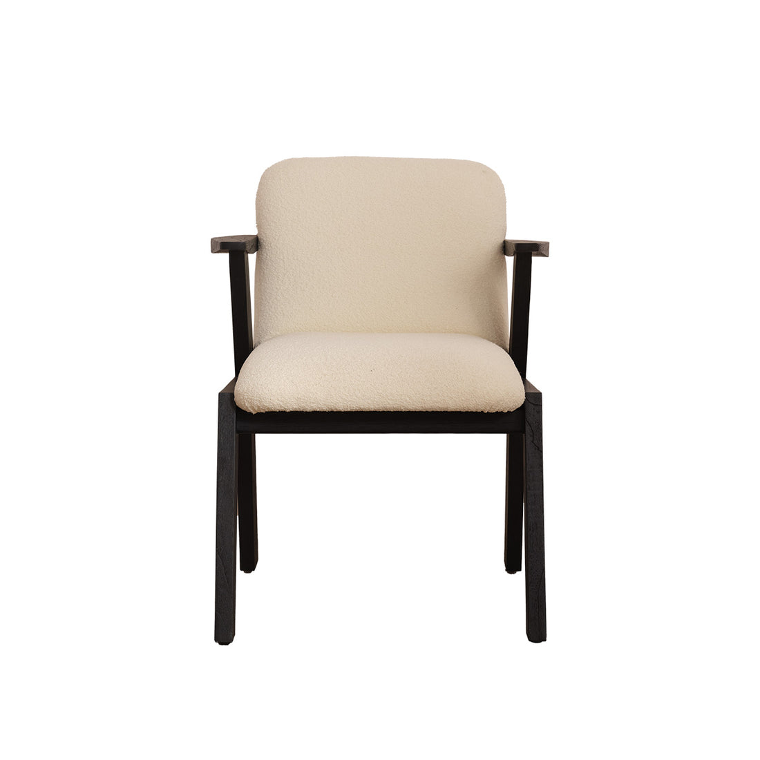 ZOLA - Chaise en mindi massif noir et tissu bouclette crème