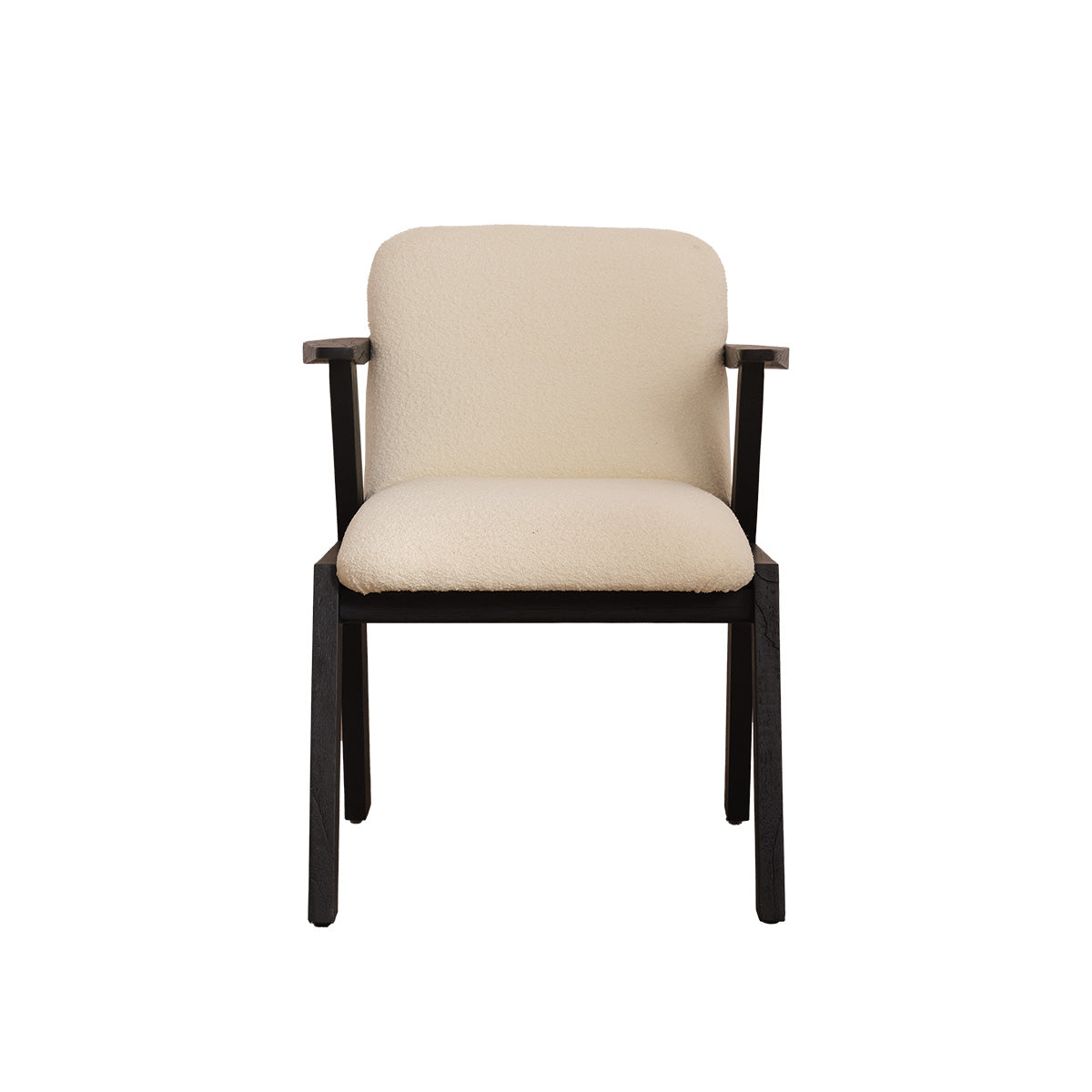 ZOLA - Chaise en mindi massif noir et tissu bouclette crème