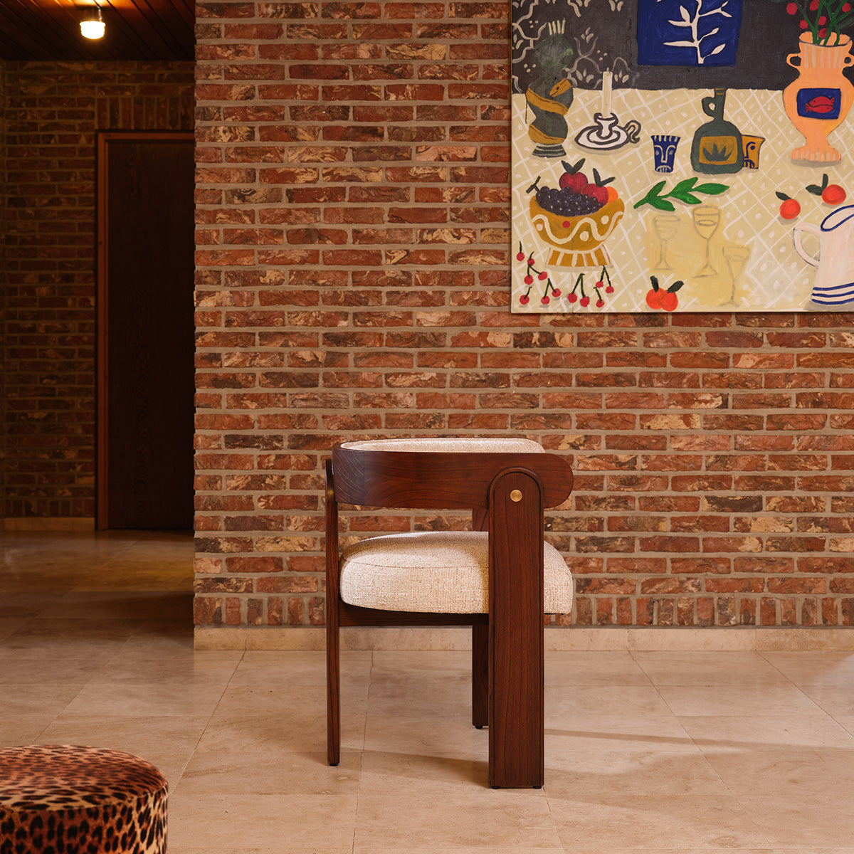ARCHIBALD - Chaise en mindi massif et tissu texturé beige chiné