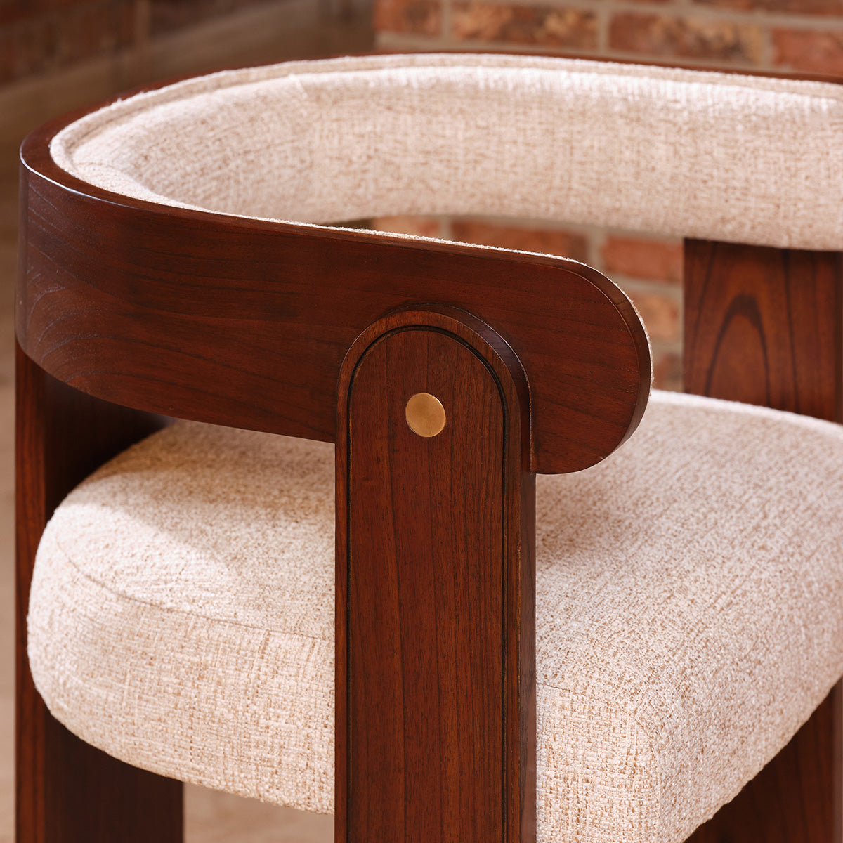 ARCHIBALD - Chaise en mindi massif et tissu texturé beige chiné