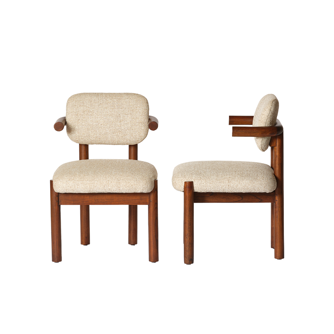 NEO - Lot de 2 chaises en mindi massif et tissu texturé beige chiné