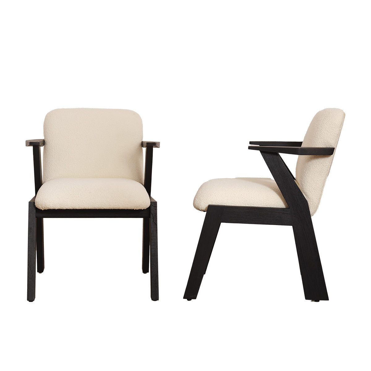 ZOLA - Lot de 2 chaises en mindi massif noir et tissu bouclette crème