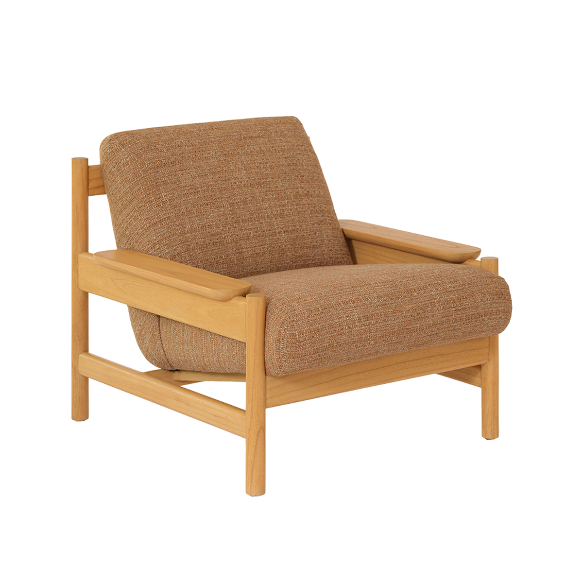 MARCEL - Fauteuil en mindi massif naturel et tissu texturé cappuccino