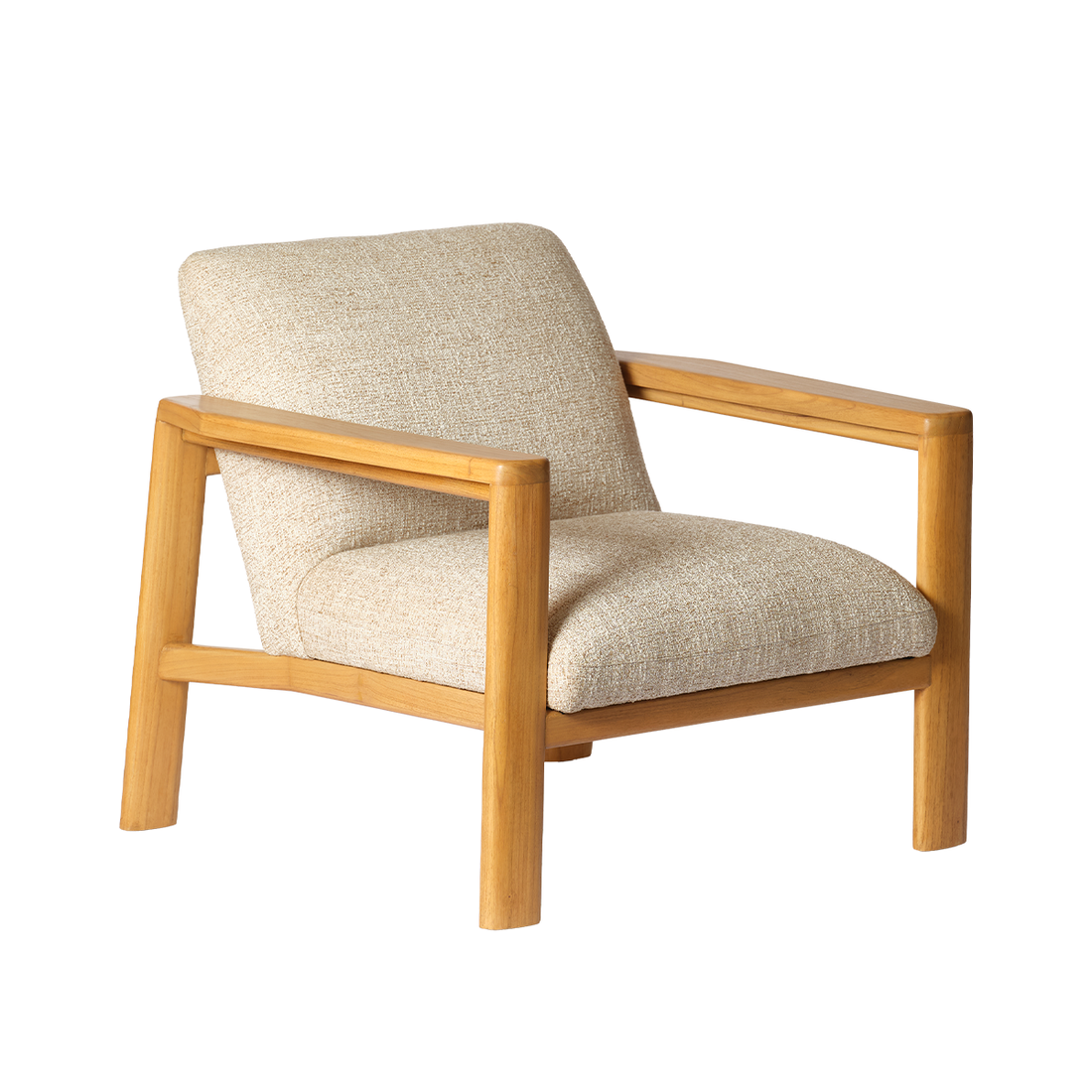 GABRIEL - Fauteuil en mindi massif et tissu beige chiné