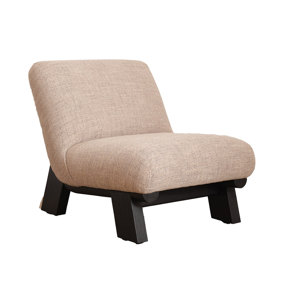 ANOUK - Fauteuil en mindi massif noir et tissu grège chiné