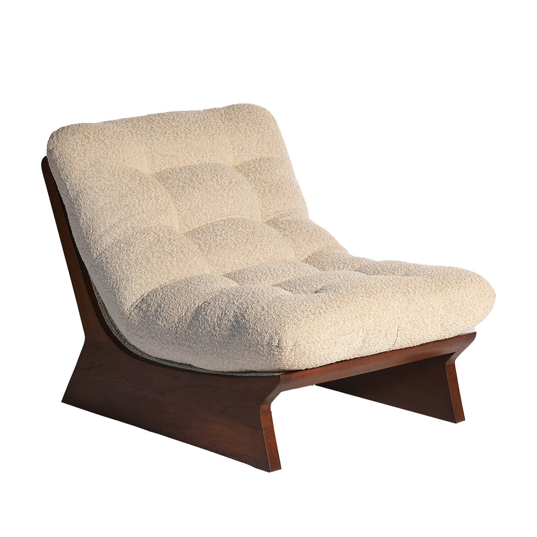 LUCIEN - Fauteuil en mindi massif et tissu bouclette taupe chiné