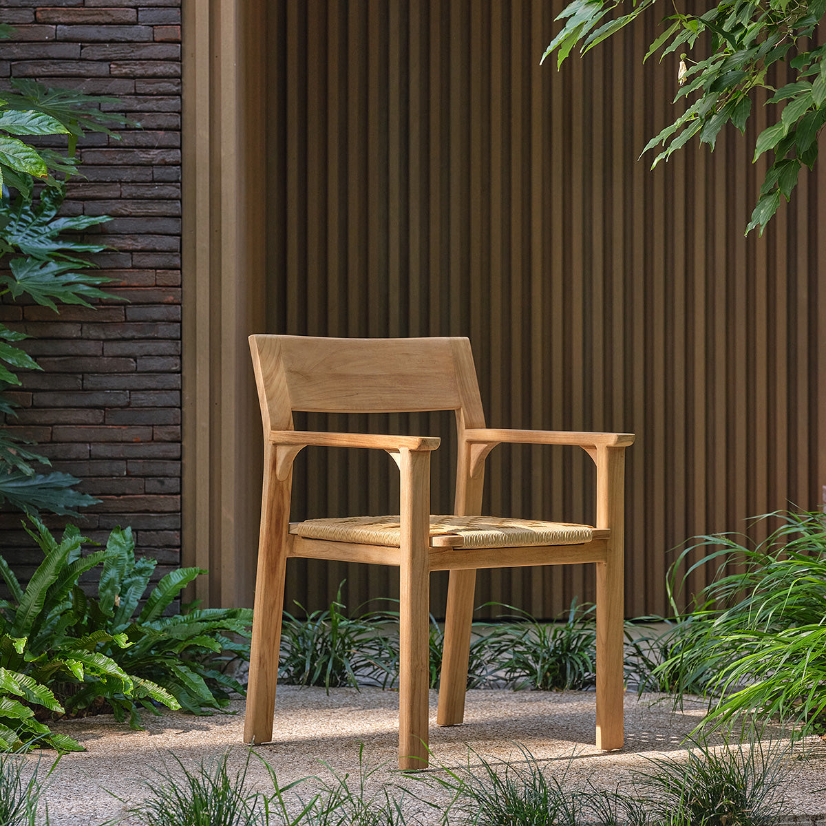 PIANA - Fauteuil de jardin en teck massif et rotin