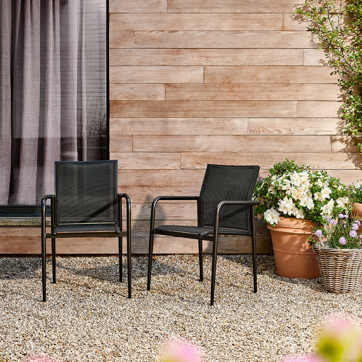 BASALT - Fauteuil de jardin en aluminium et textilène noir mat (lot de 2)