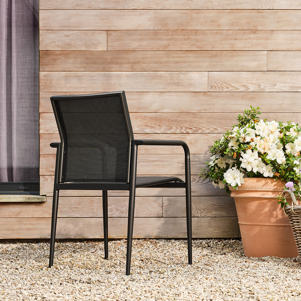 BASALT - Fauteuil de jardin en aluminium et textilène noir mat (lot de 2)